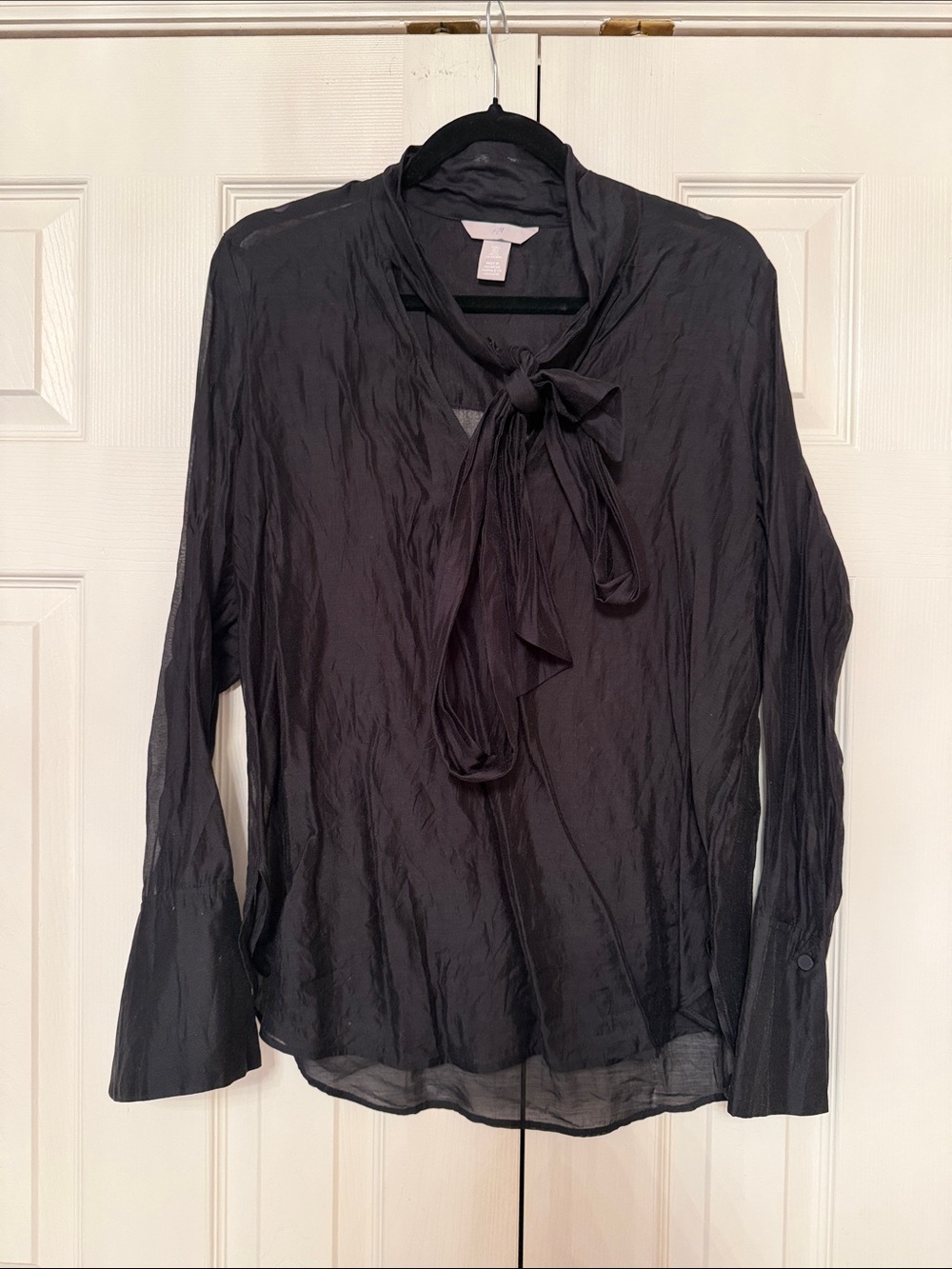 H&M Black Tie-Neck Sheer Blouse